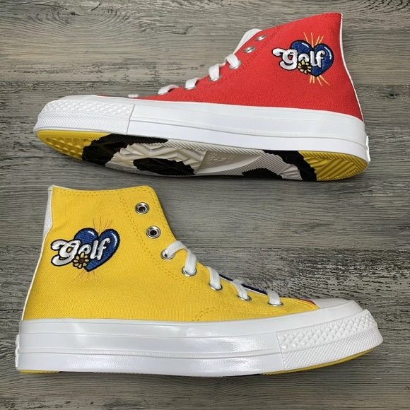 Converse Golf Wang Chuck 70 High Top Tri Panel Red Blue Yellow Multi Size - Picture 4 of 7